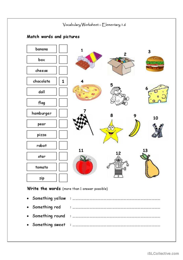Vocabulary Matching Worksheet - Elem…: English ESL worksheets pdf ...