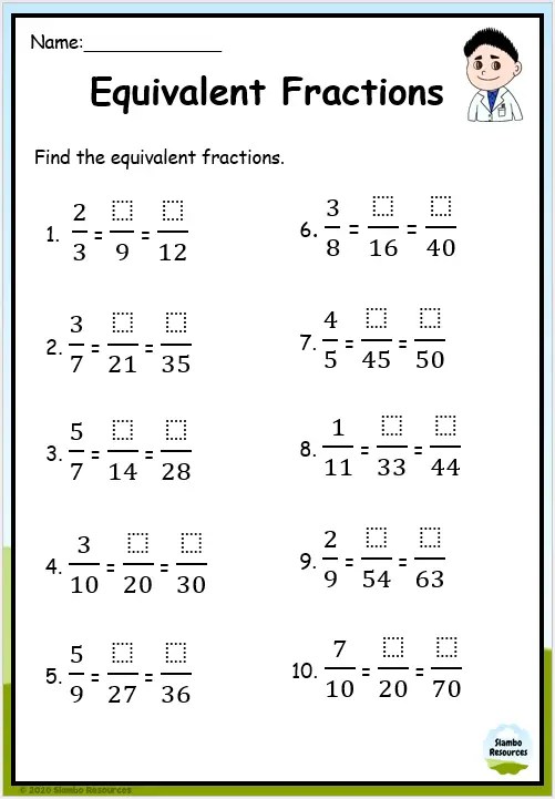 Grade 6 Equivalent Fractions Worksheets | Math Worksheets