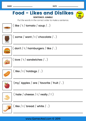 Food Worksheets | Free Printable Worksheets | Games4esl