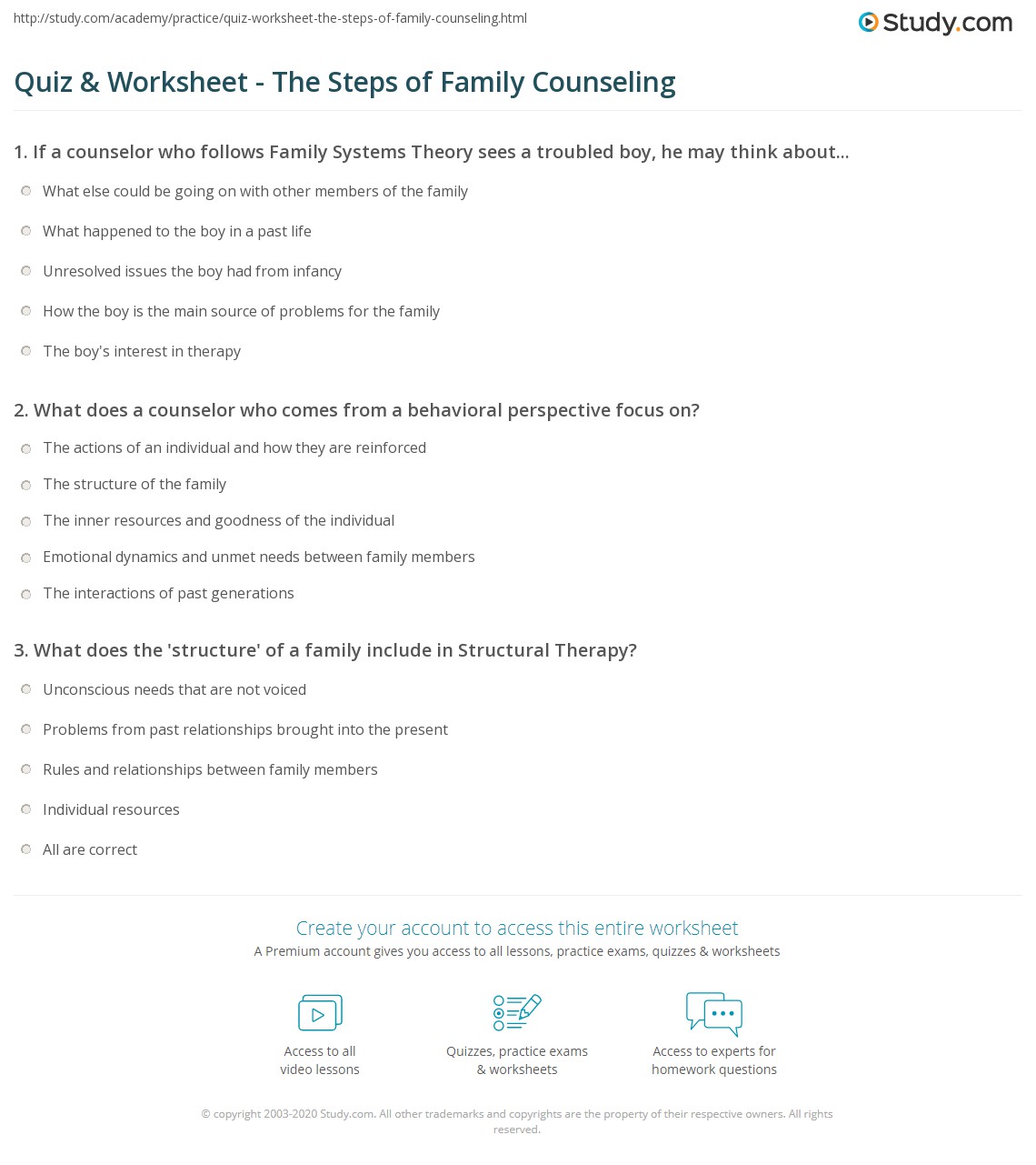 worksheet for family counseling