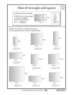 worksheet for finding area of rectangles and squares