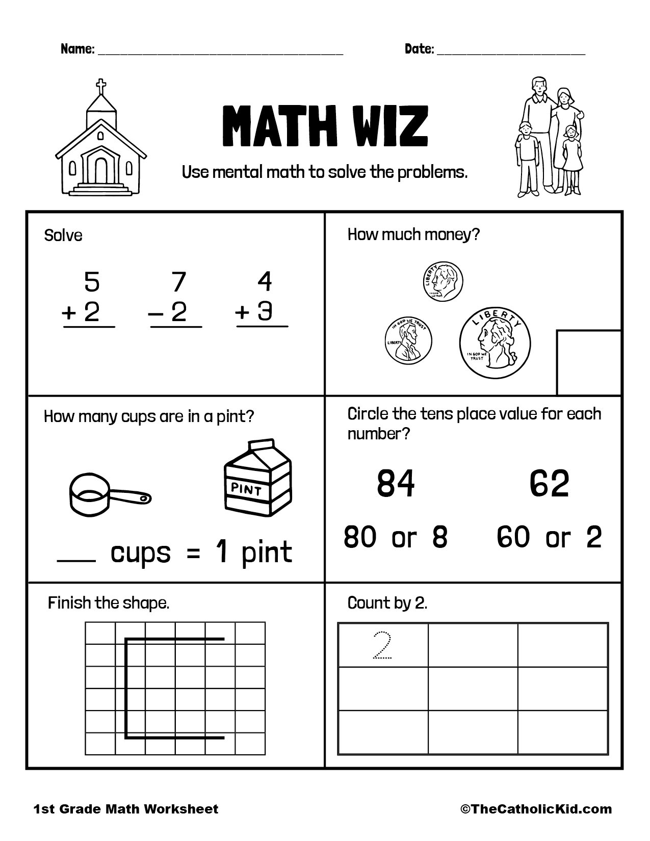 1st Grade Math Catholic Themed Worksheet Review - TheCatholicKid.com