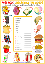 worksheet for food