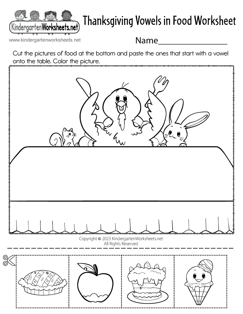 Free Printable Thanksgiving Vowels in Food Worksheet