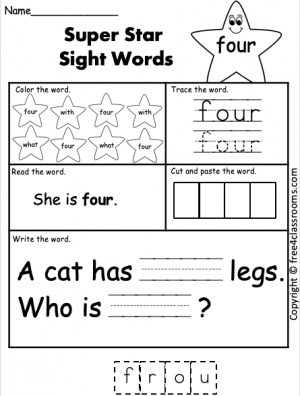 Free Kindergarten Sight Word Worksheet - (four) - Free Worksheets ...