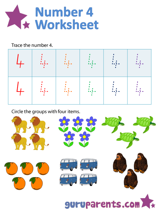Number 4 worksheets | guruparents