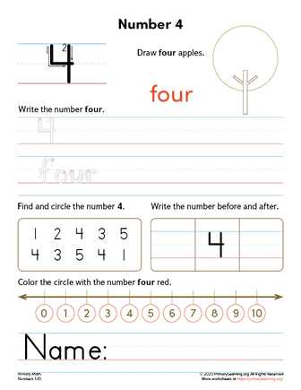 All About Number 4 Worksheet  
