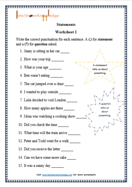 worksheet for grade 1 on