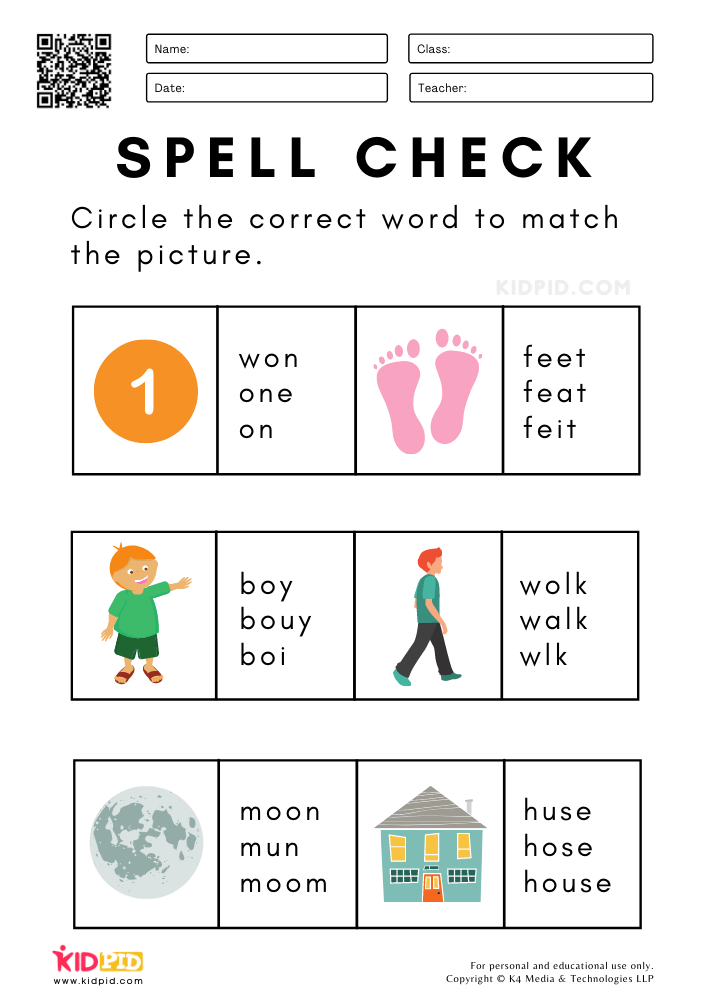Spell Check Worksheets for Grade 1 - Kidpid