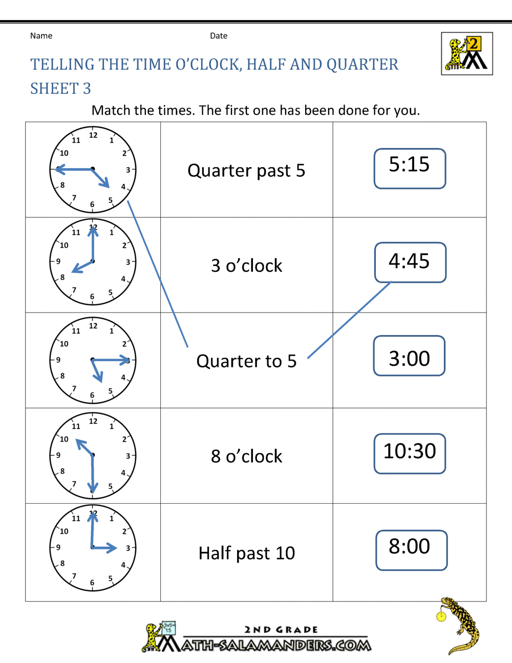 Time Worksheet Oclock, Quarter, and Half past