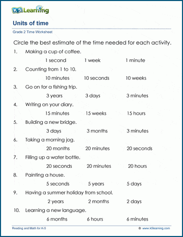 Grade 2 Time Worksheet: units of time | Worsheets library