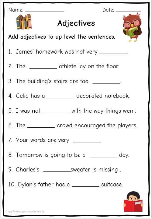Grade 2 &  3 Adjective Worksheets | English | Free Printables
