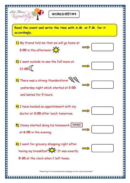 worksheet for grade 3 on time