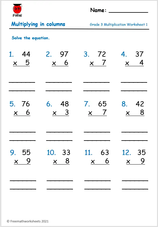 worksheet for grade three