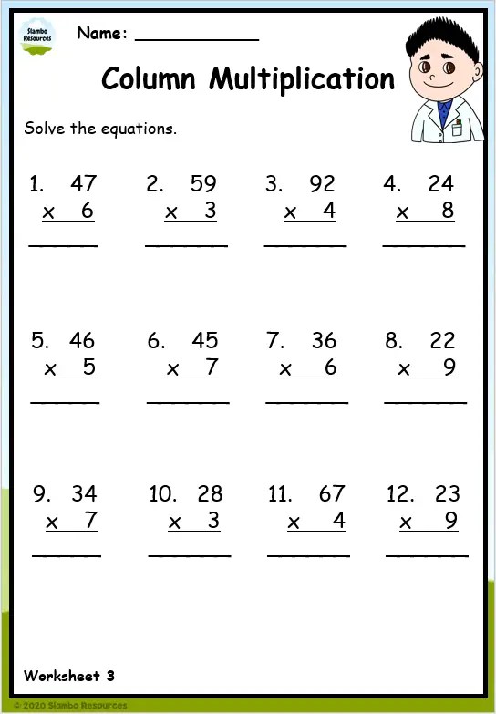 worksheet for grade three