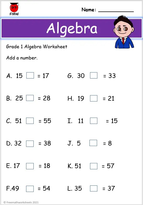 Grade 1 Algebra Worksheets | Printables | Free Worksheets