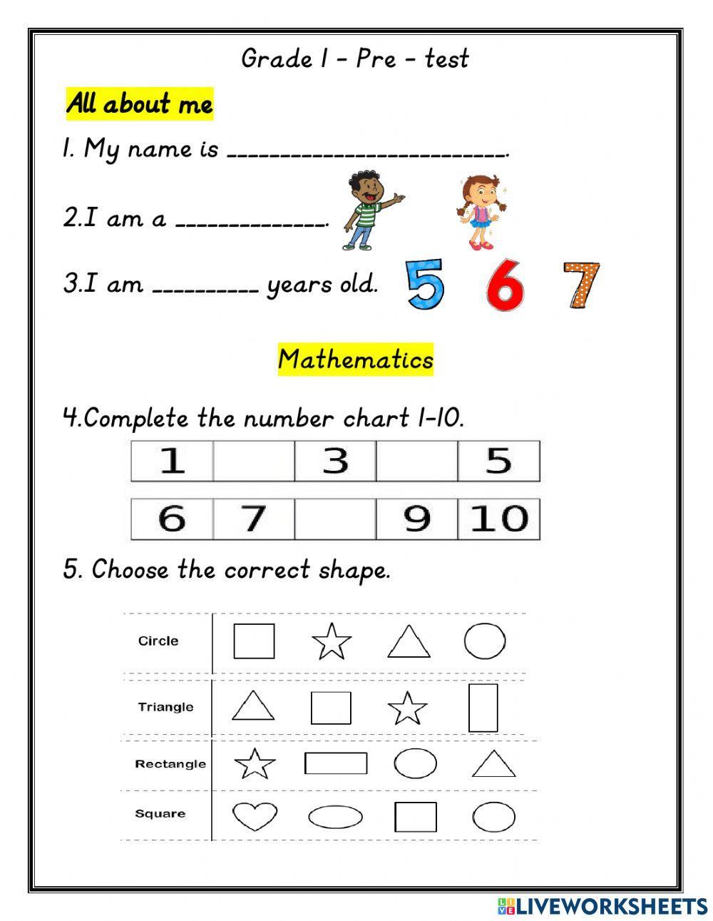 worksheet for grade