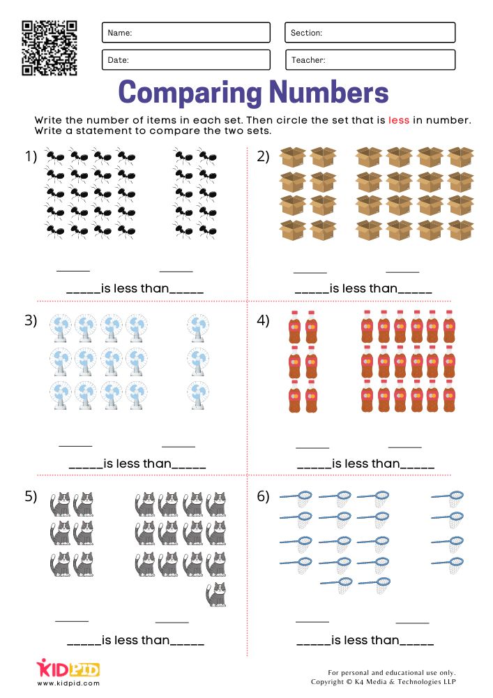 Comparing Numbers Worksheets for Grade 1 - Kidpid
