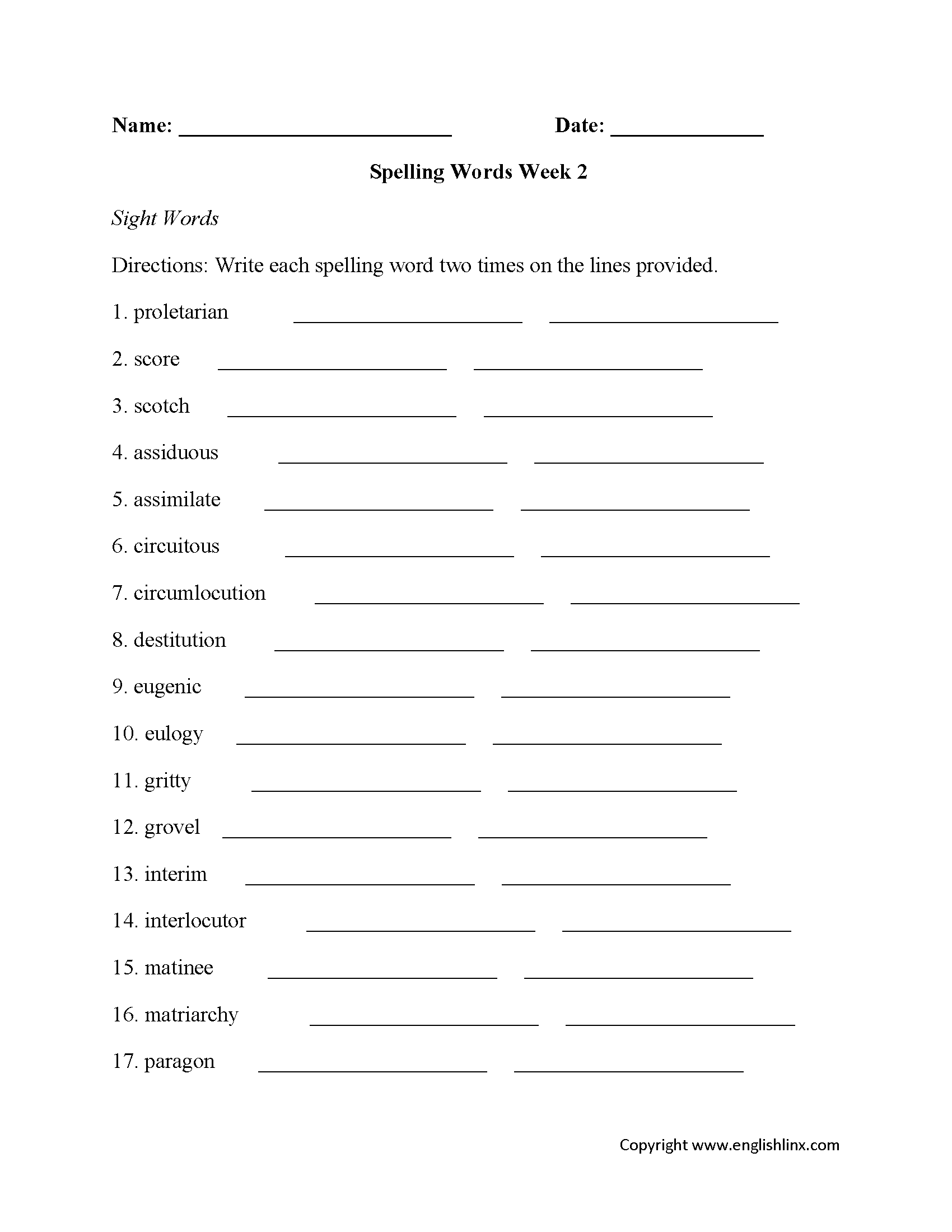 Spelling Worksheets | High School Spelling Worksheets