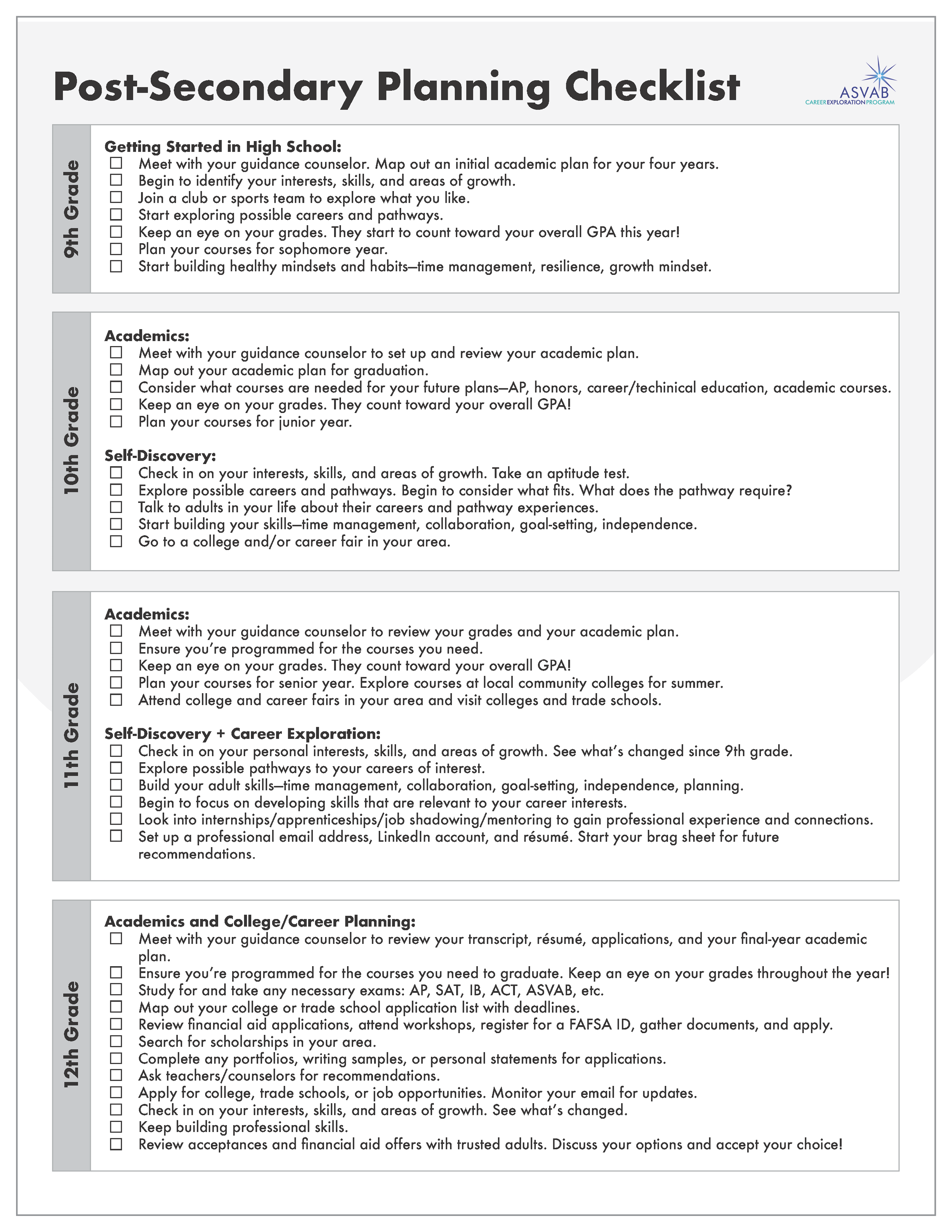 worksheet for high school students