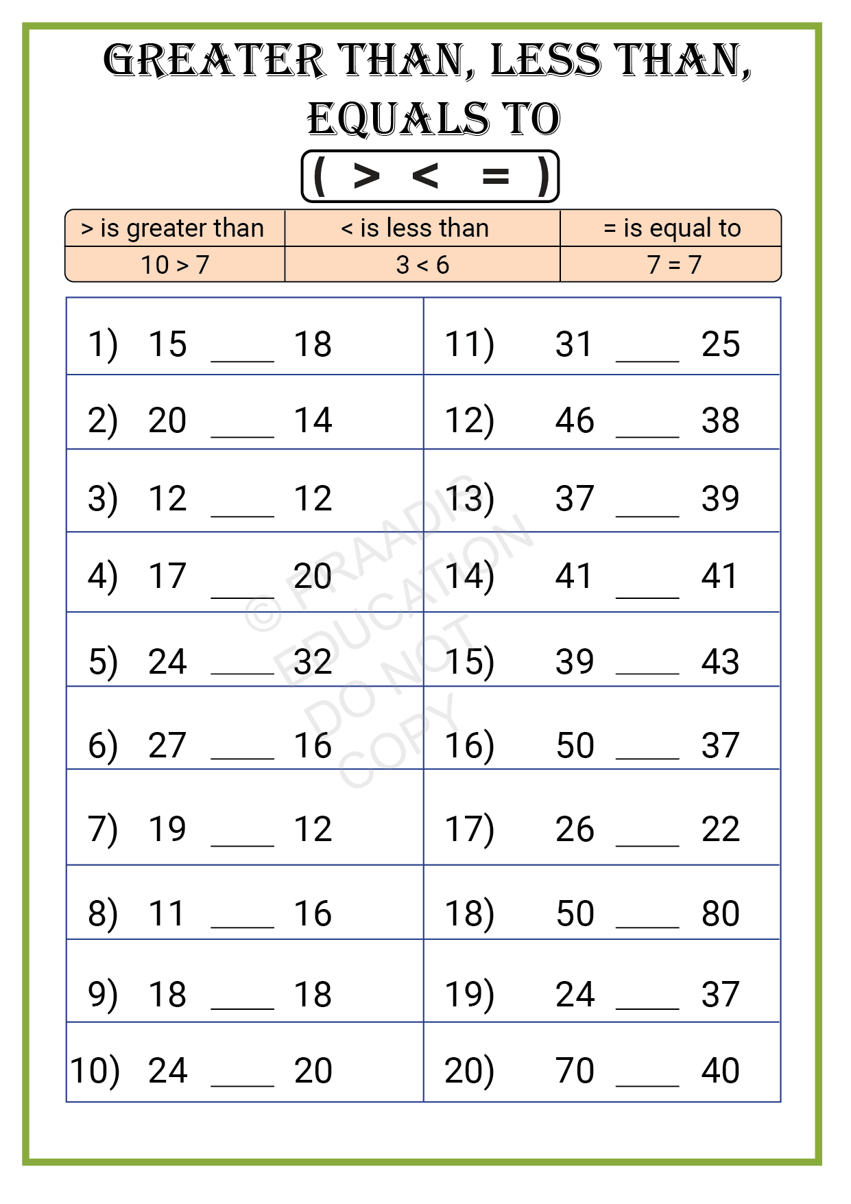 worksheet for jr kg