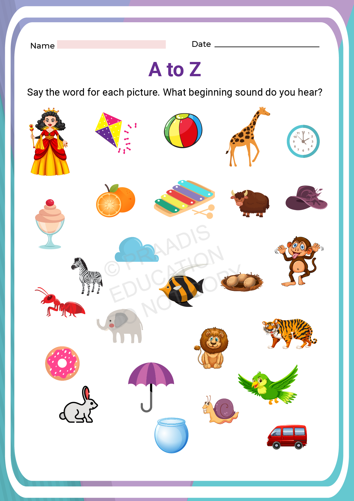 worksheet for junior kg students