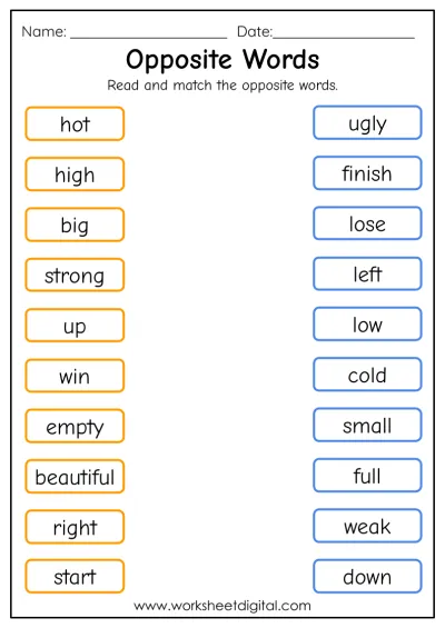 Kindergarten English - Worksheet Digital
