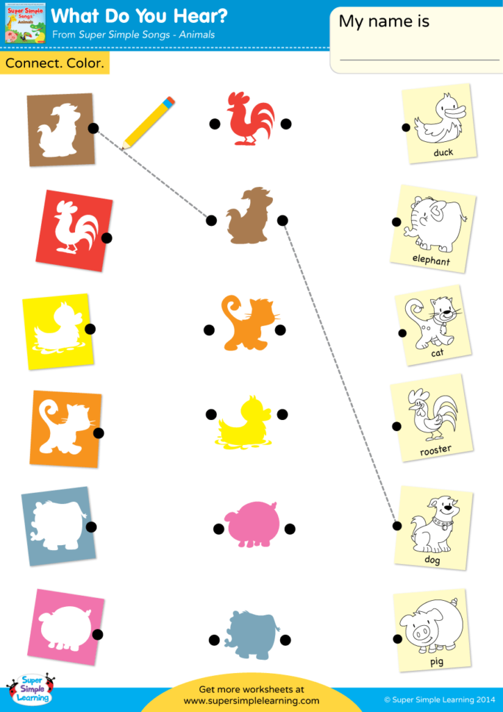 What Do You Hear? Worksheet - Connect &  Color | Super Simple