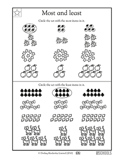 Most and least | Kindergarten Math Worksheet | GreatSchools