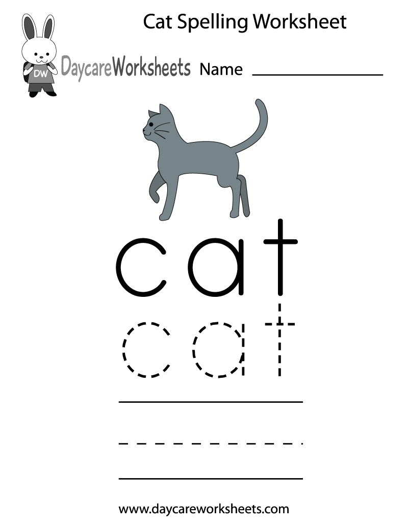 Free Printable Cat Spelling Worksheet for Preschool