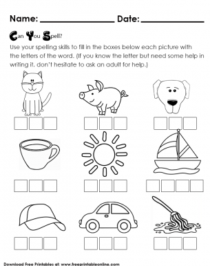 worksheet for kindergarten spelling