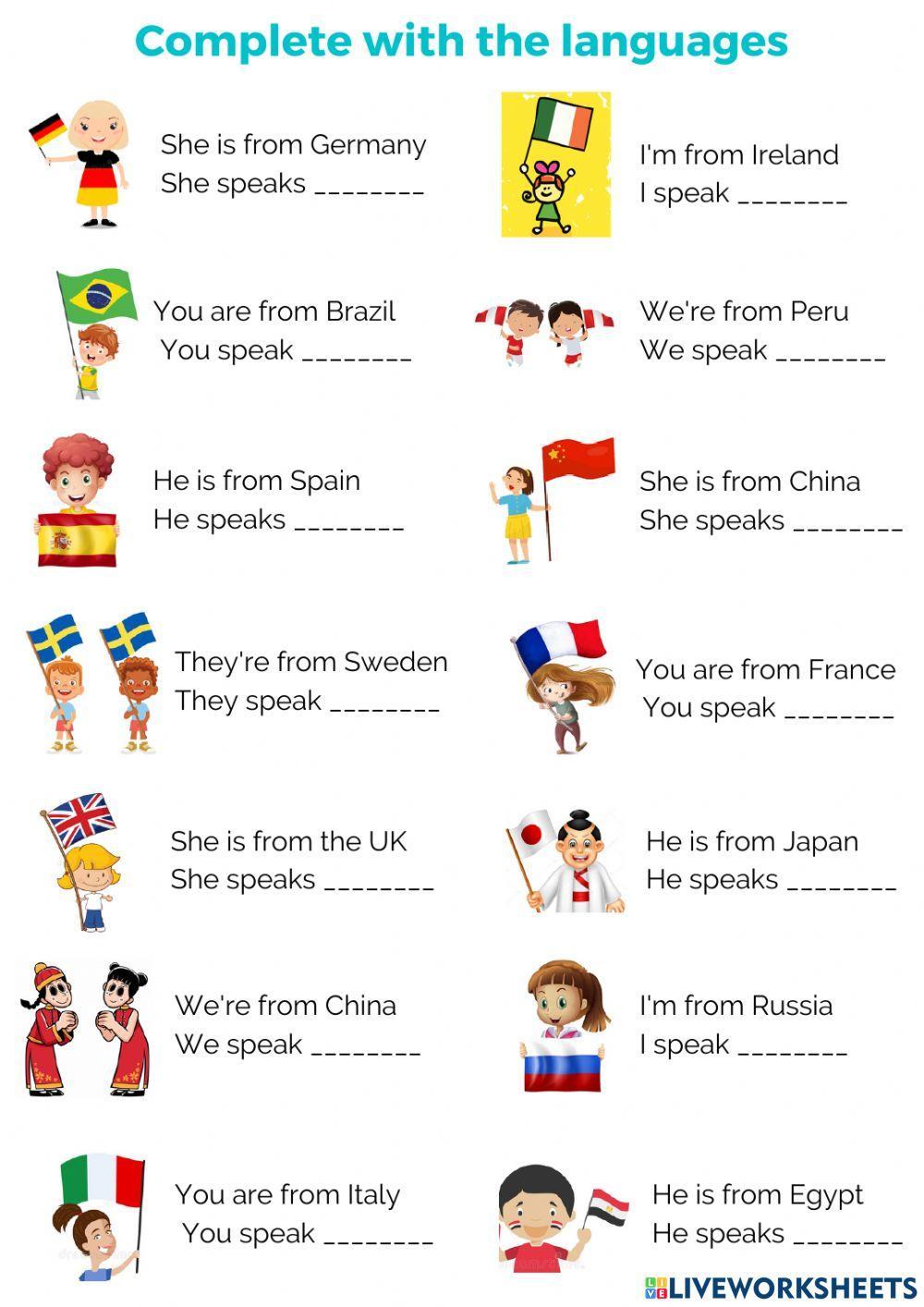 Languages of the countries interactive worksheet Live Worksheets