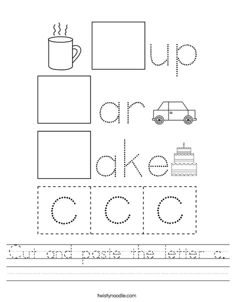 Cut and paste the letter c Worksheet - Twisty Noodle