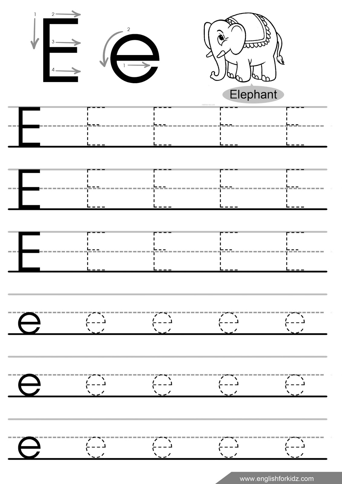 English for Kids Step by Step: Letter E Worksheets, Flash Cards ...