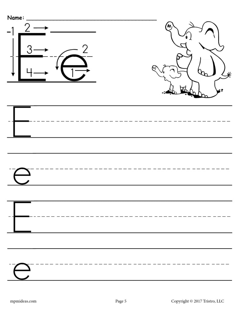worksheet for letter e