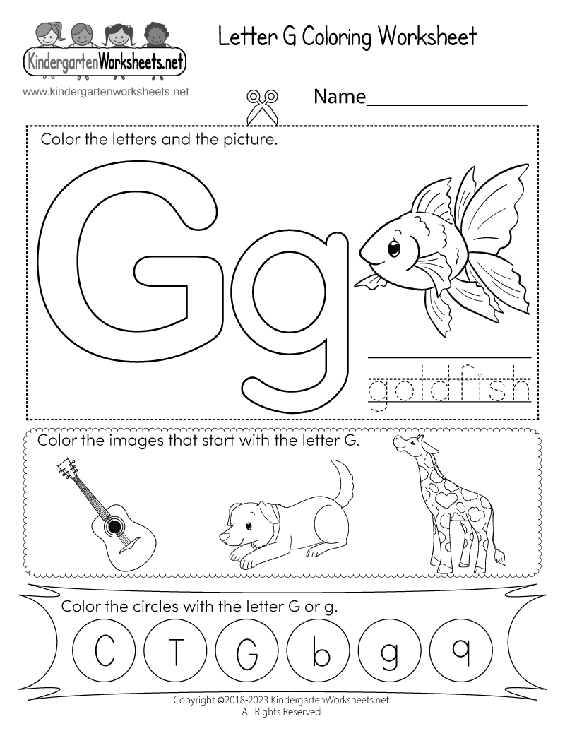 worksheet for letter g