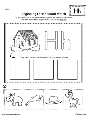 Letter H Beginning Sound Picture Match Worksheet ...