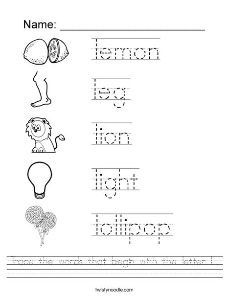 worksheet for letter l