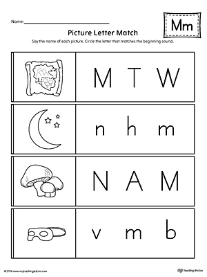 Picture Letter Match: Letter M Worksheet | MyTeachingStation.com