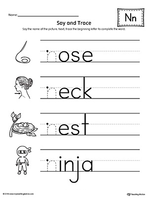 Say and Trace: Letter N Beginning Sound Words Worksheet ...