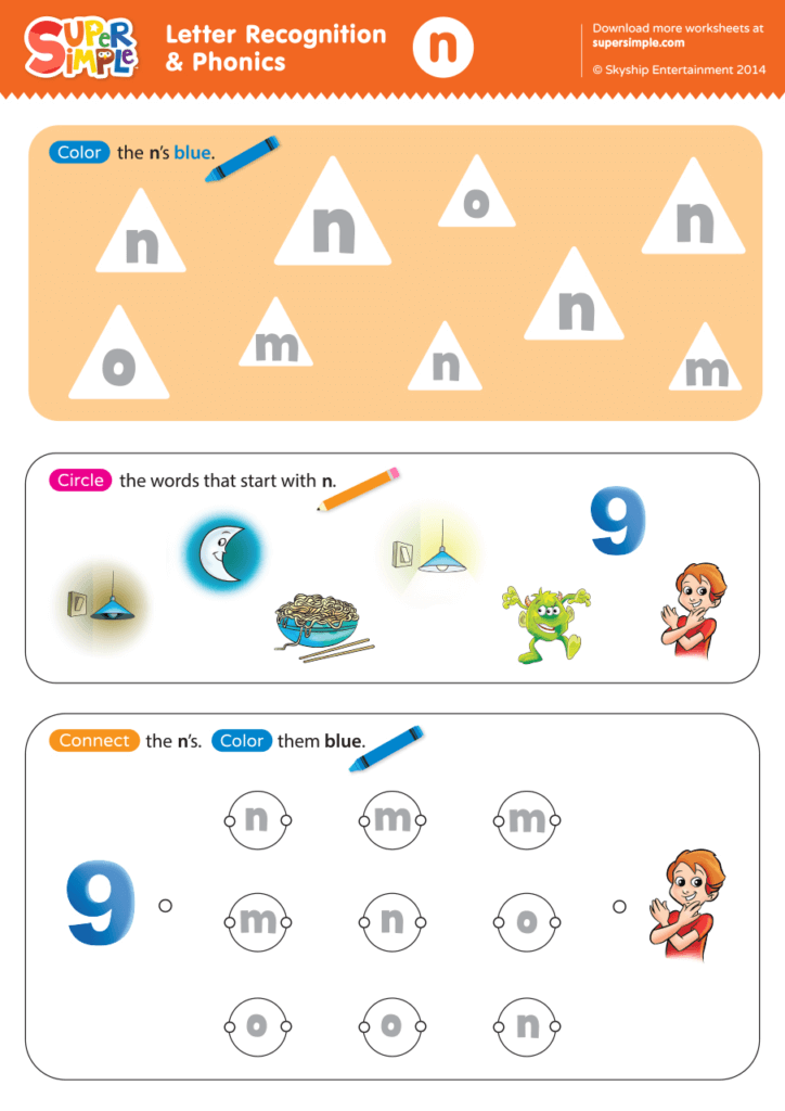 worksheet for letter n