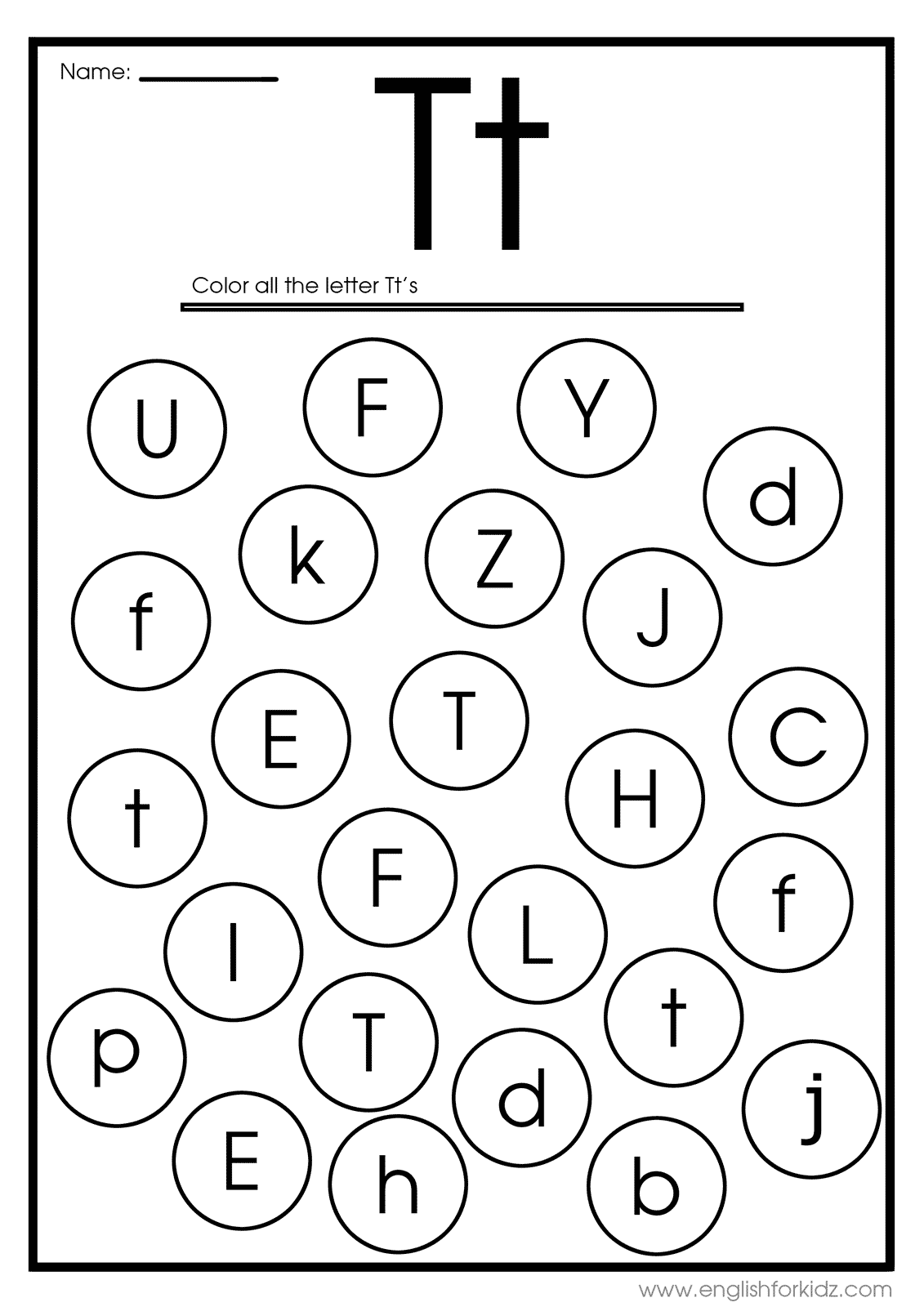 worksheet for letter t