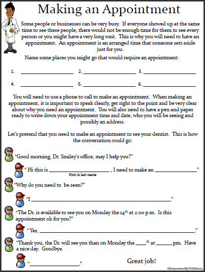 worksheet for life skills