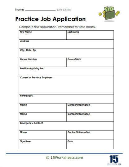 worksheet for life skills