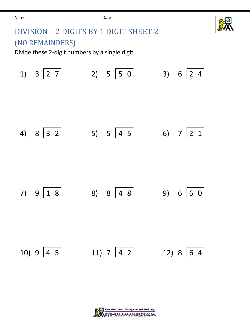 worksheet for long division