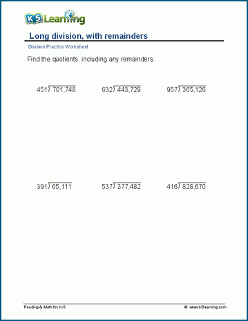 worksheet for long division