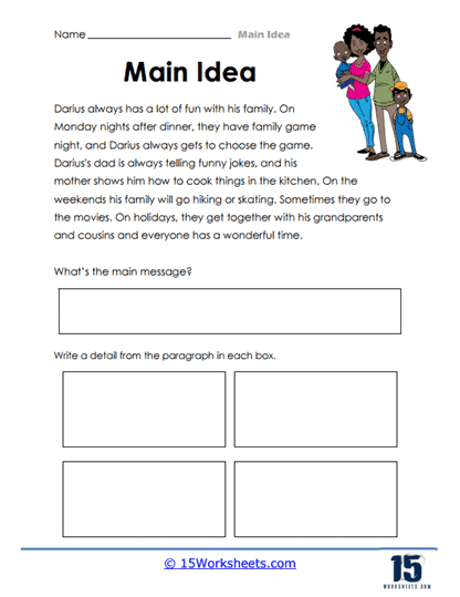 worksheet for main idea