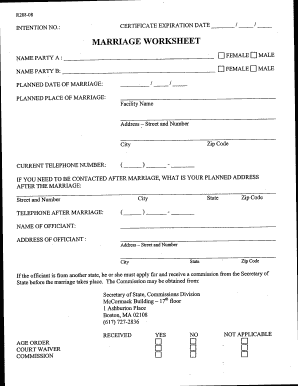 Marriage Worksheet - Town Of Boxford, MA - Fill and Sign Printable ...