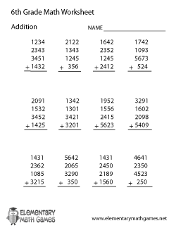 worksheet for math 6th grade