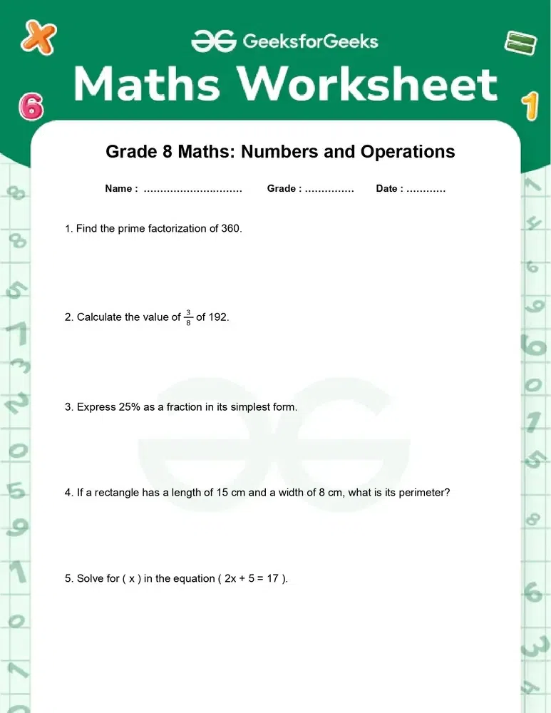 Free Math Worksheets - Grade 4 to 8 - GeeksforGeeks
